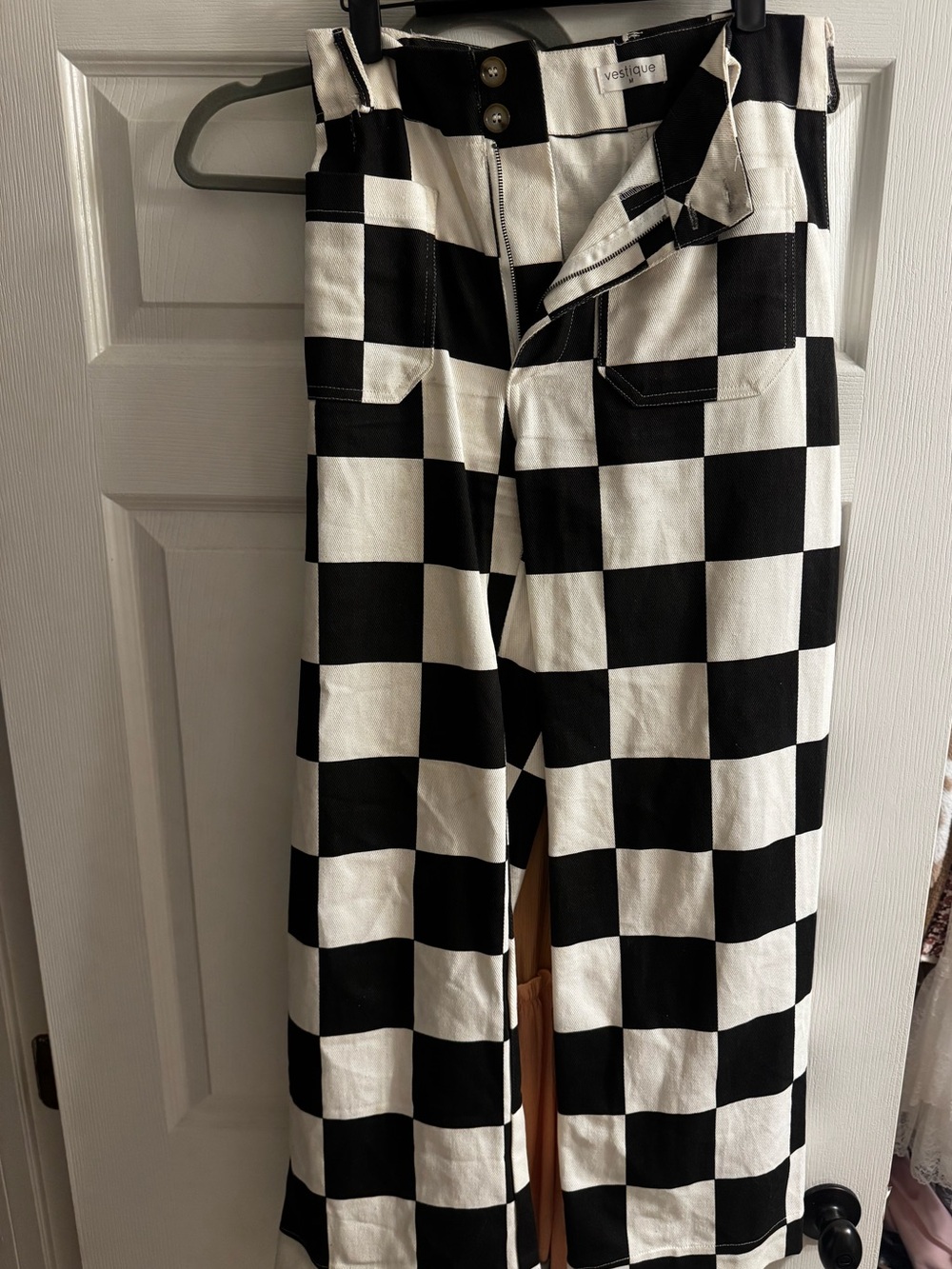 vestique Black & White Checkerboard Wide Leg Pants